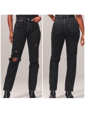 Abercrombie And Fitch Curve Love 90s Ultra High Rise Straight Jeans in Black